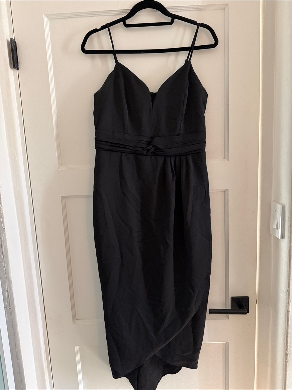 Express Black Spaghetti-Strap Midi Dress with Waist Knot